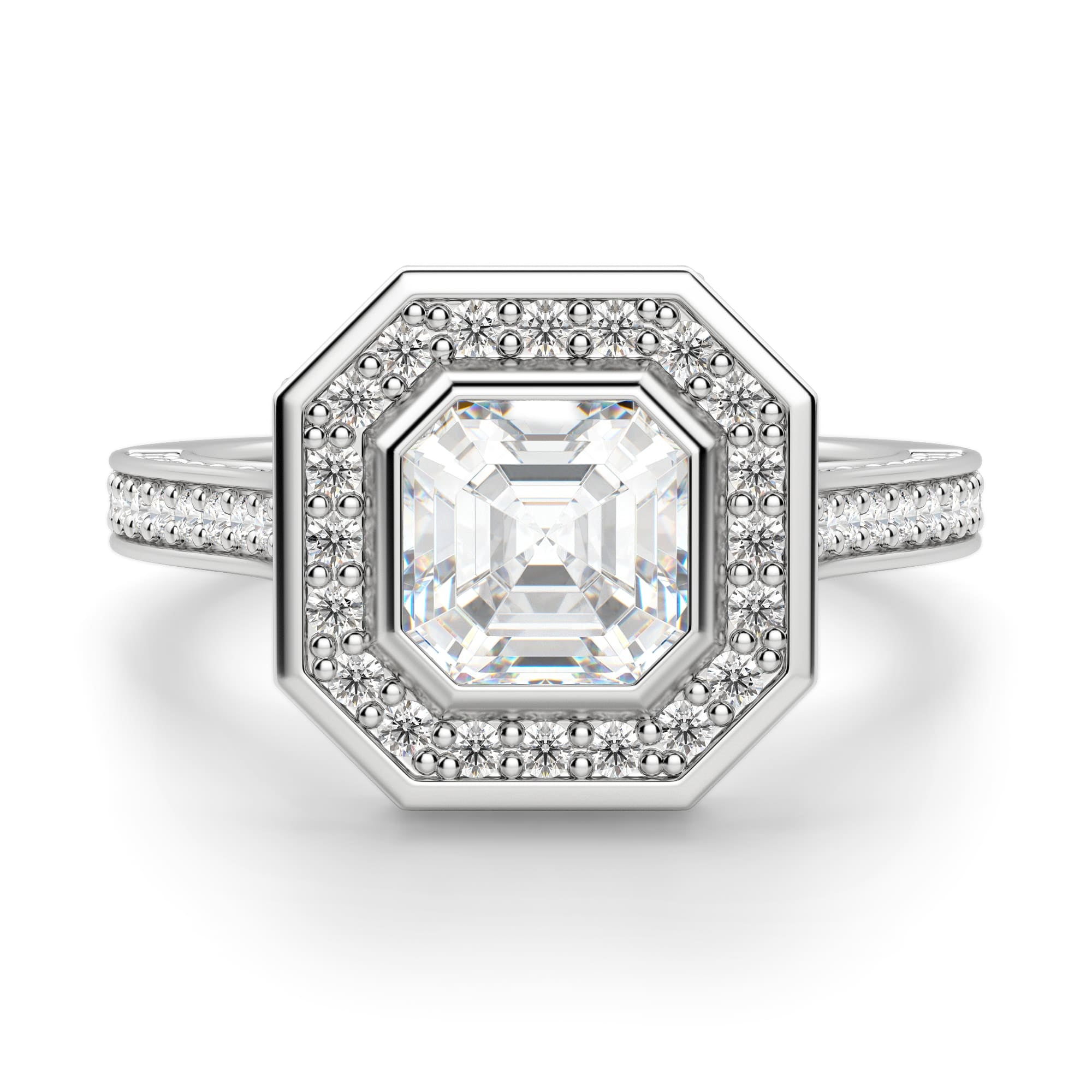 Bezel Set Asscher Cut Halo Vintage Moissanite Ring