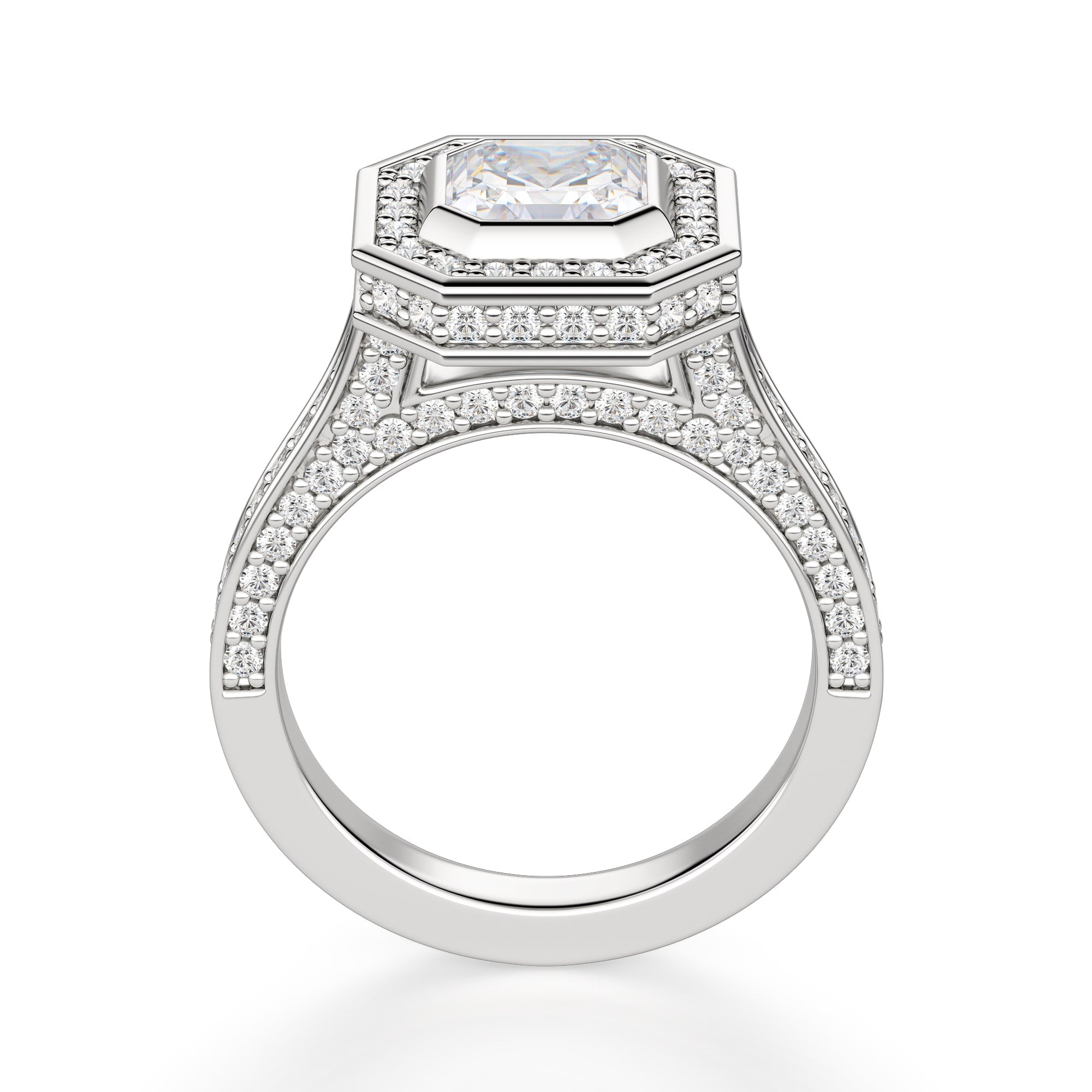 Bezel Set Asscher Cut Halo Vintage Moissanite Ring