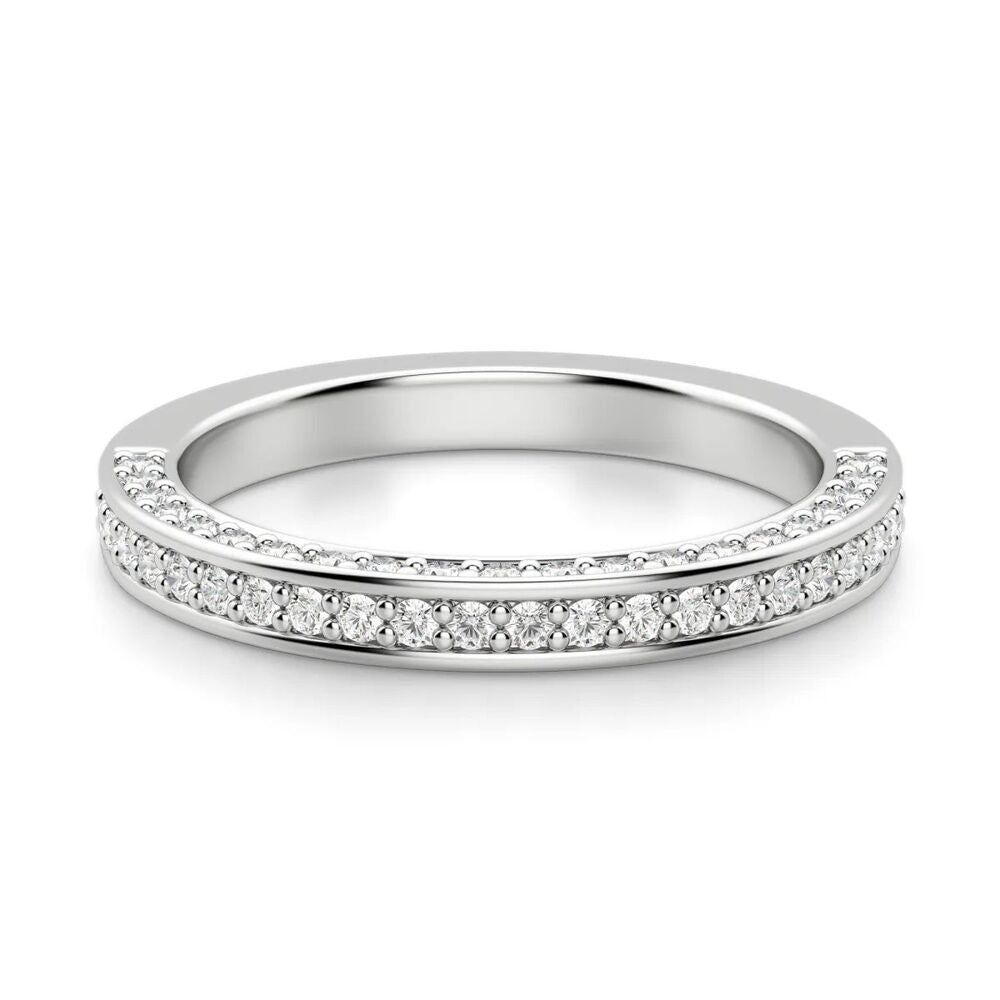 Round Cut Moissanite Half Eternity Wedding Band