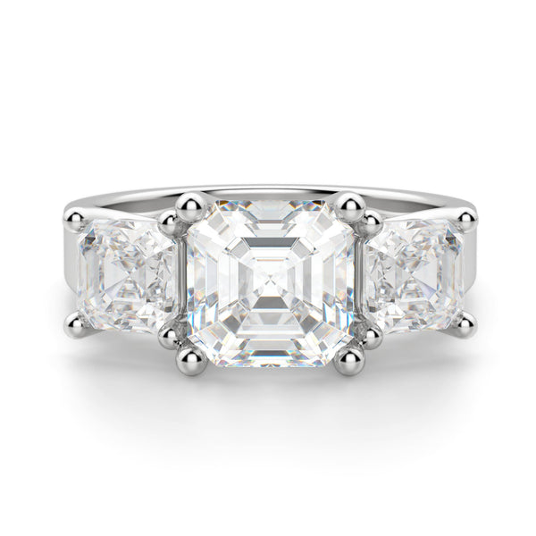 Asscher Cut Three Stone Moissanite Engagement Ring