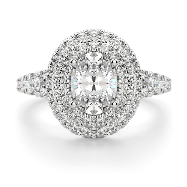 Moissanite Oval Cut Double Halo Engagement Ring
