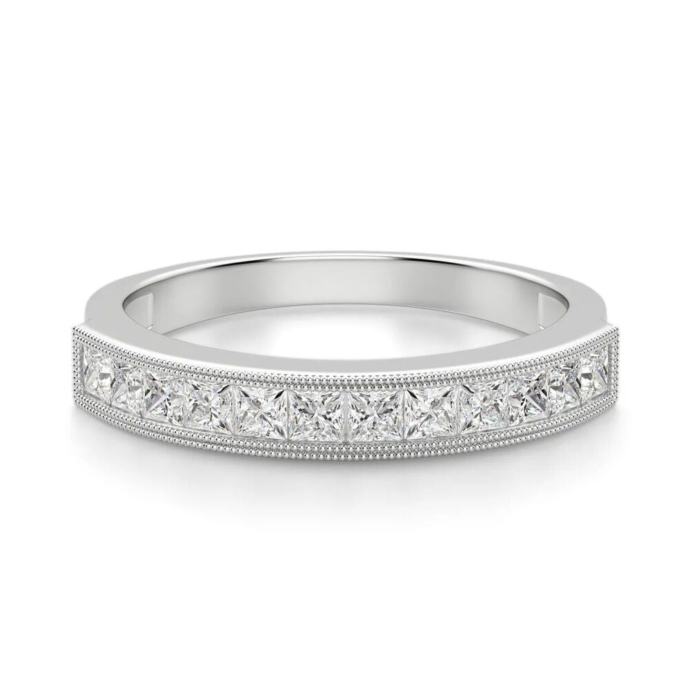 VVS1 Moissanite  Princess Cut Filligree Wedding Band