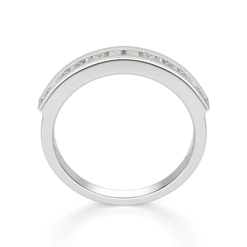 VVS1 Moissanite  Princess Cut Filligree Wedding Band