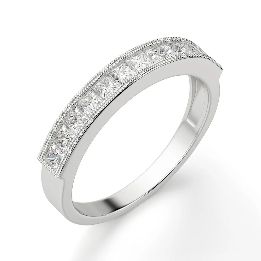VVS1 Moissanite  Princess Cut Filligree Wedding Band