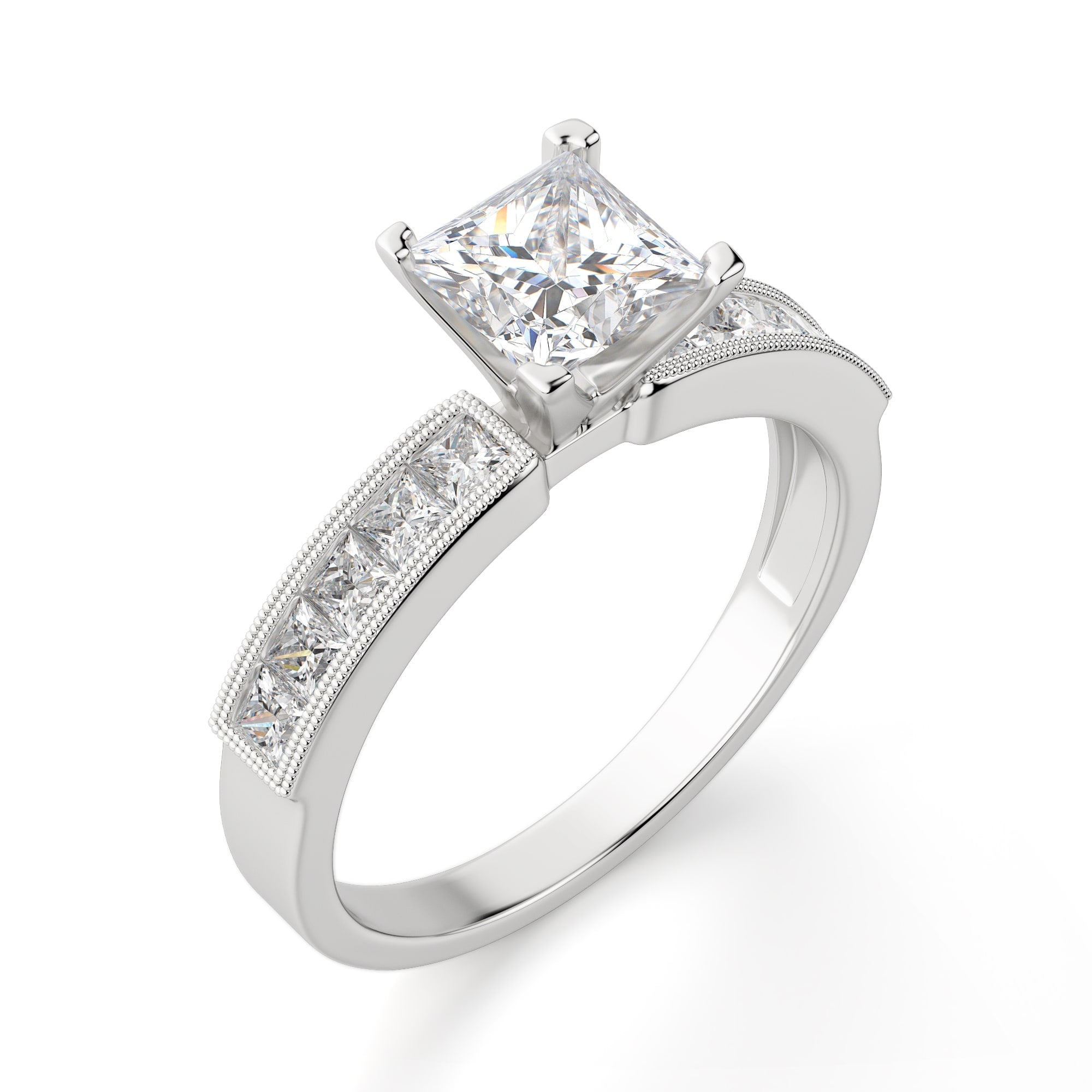 Princess Cut Pave Set Moissanite Engagement Ring