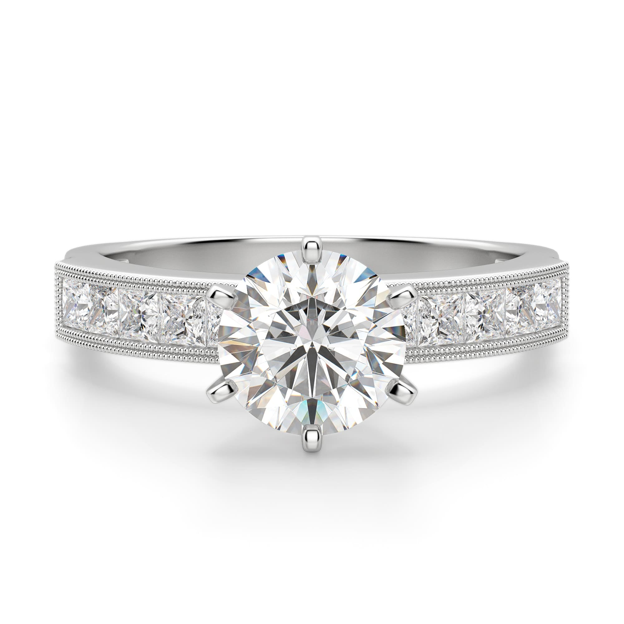 Brilliant Round Cut Pave Set Moissanite Engagement Ring