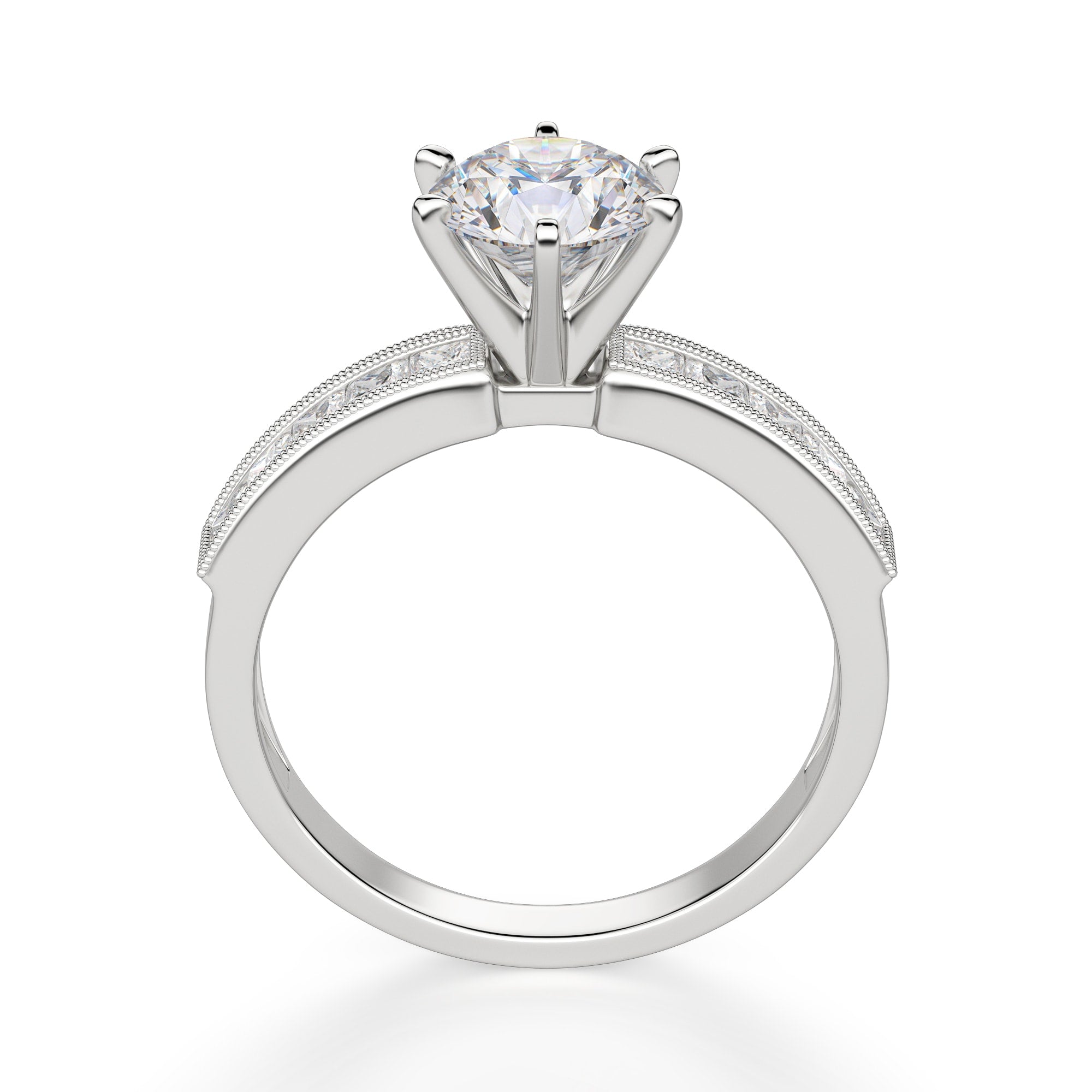 Brilliant Round Cut Pave Set Moissanite Engagement Ring