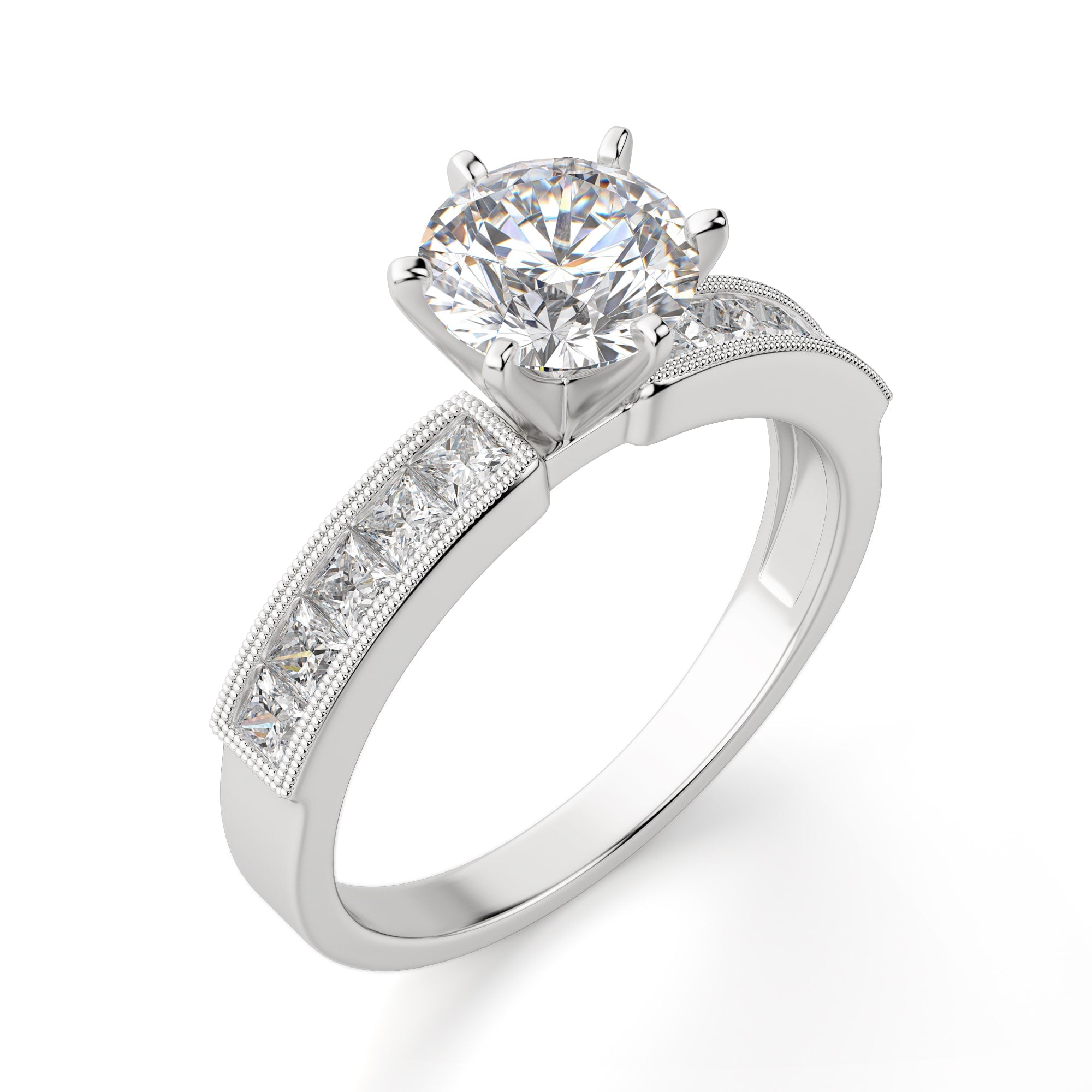 Brilliant Round Cut Pave Set Moissanite Engagement Ring