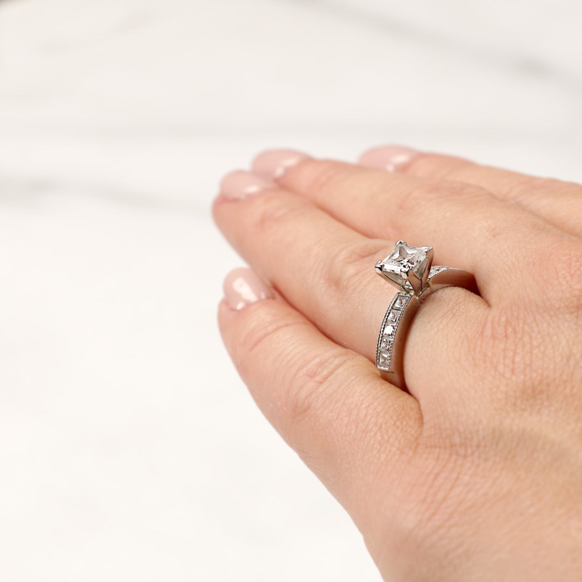 Princess Cut Pave Set Moissanite Engagement Ring