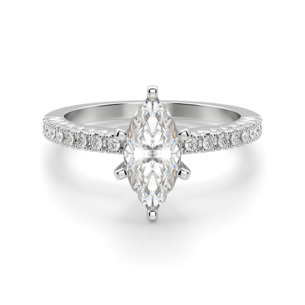 Pave Set Marquise Cut Moissanite Engagement Ring
