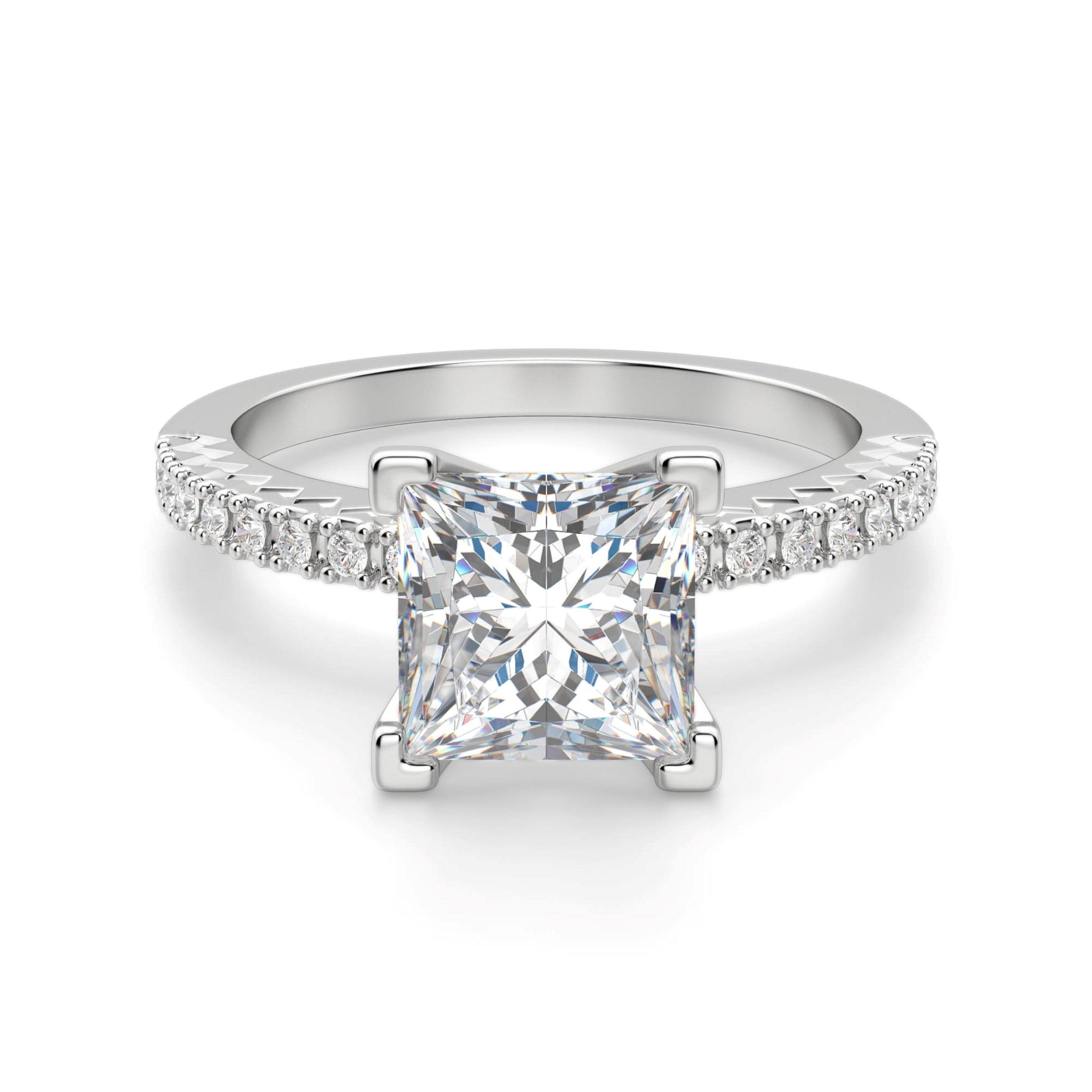 Princess Cut Pave Set Moissanite Engagement Ring