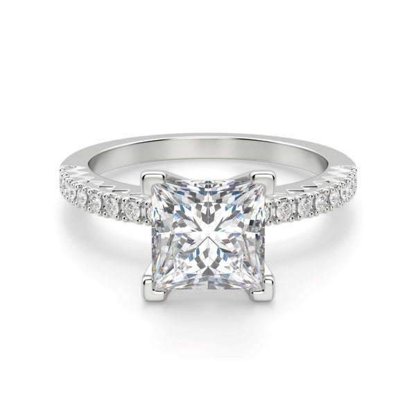 Princess Cut Pave Set Moissanite Engagement Ring