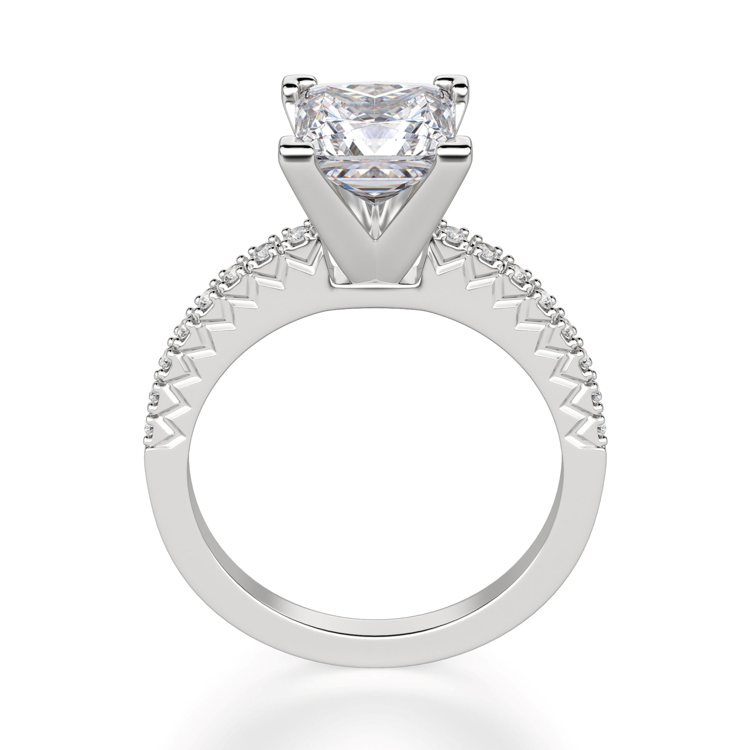 Princess Cut Pave Set Moissanite Engagement Ring
