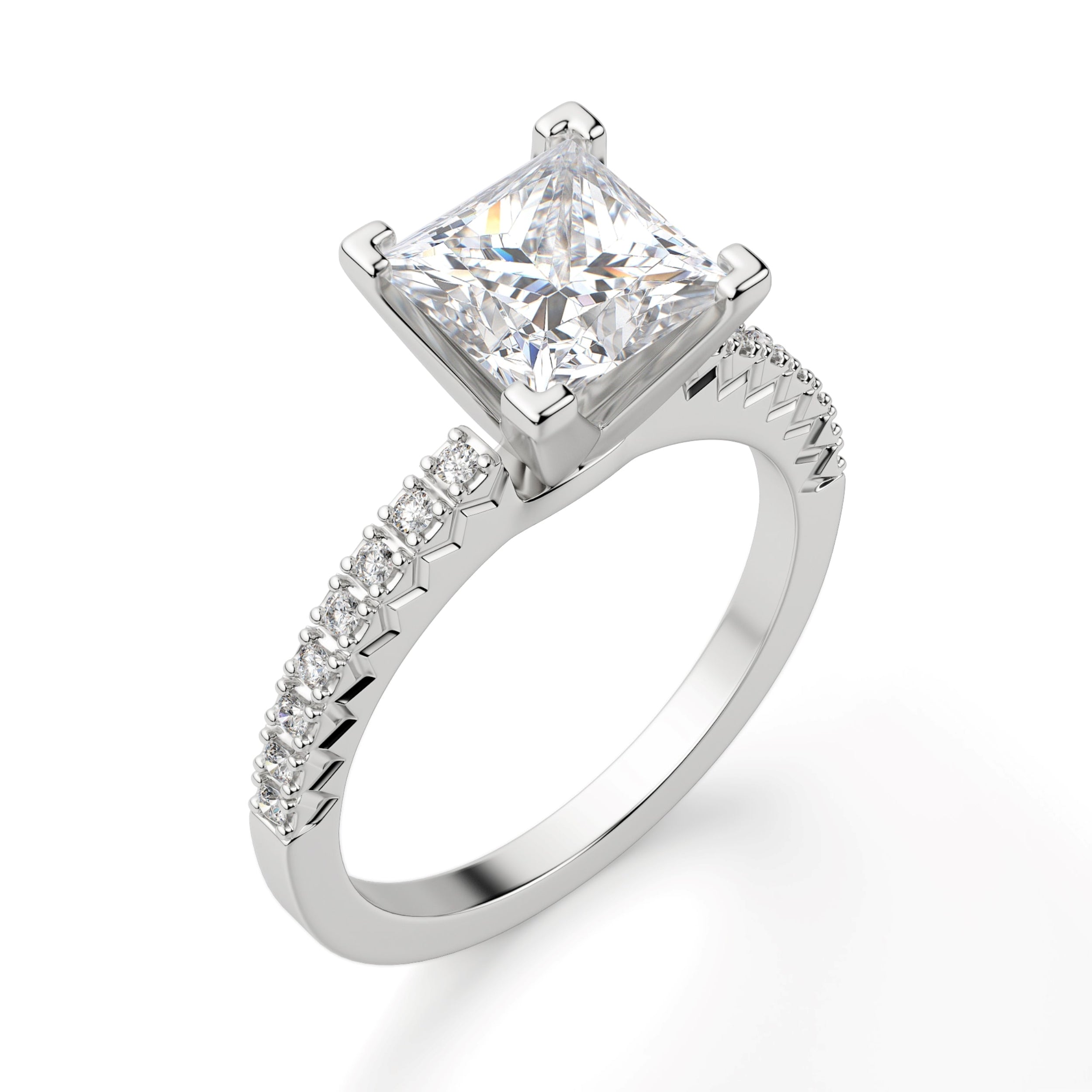 Princess Cut Pave Set Moissanite Engagement Ring