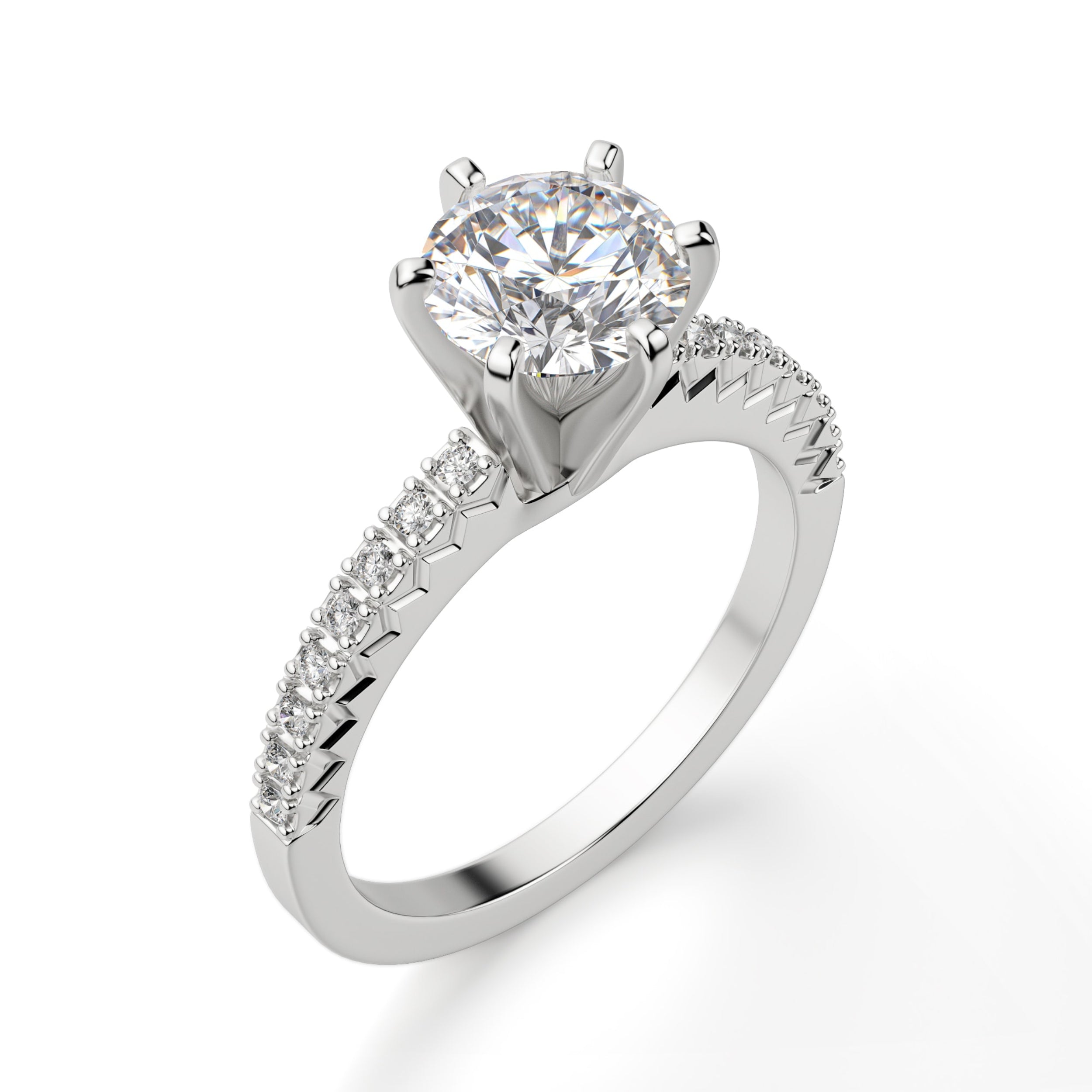 Round Cut Pave Set Engagement Ring for Women's