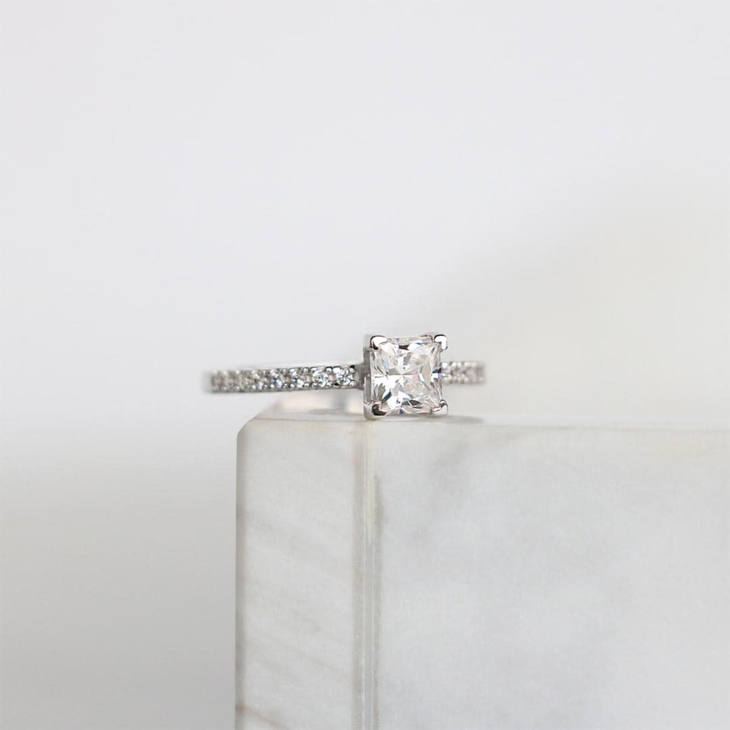 Princess Cut Pave Set Moissanite Engagement Ring