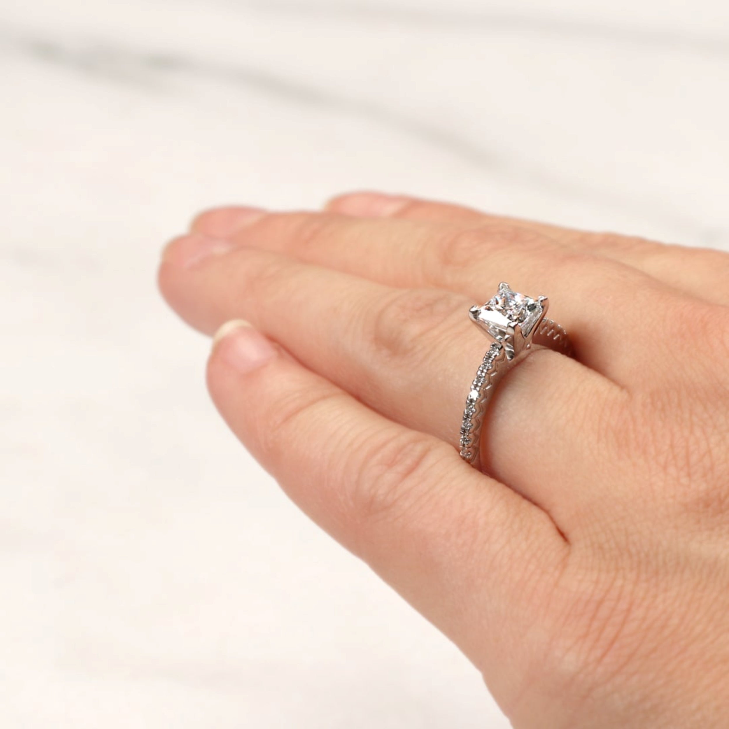 Princess Cut Pave Set Moissanite Engagement Ring