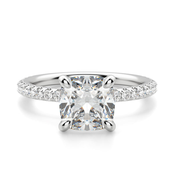Cushion Cut Pave Set Moissanite Engagement Ring
