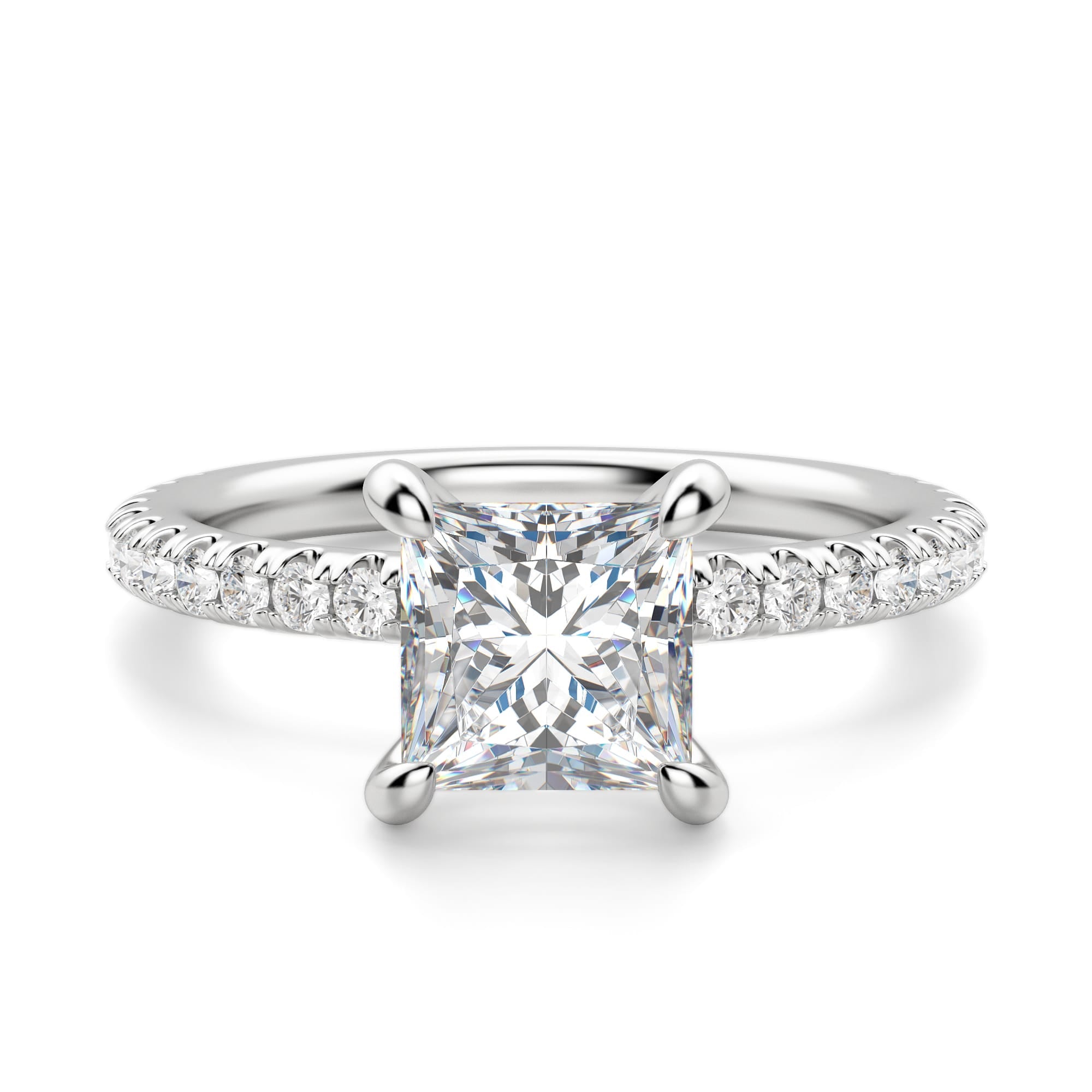 Pave Set Moissanite Princess Cut Engagement Ring