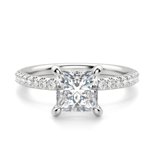 Pave Set Moissanite Princess Cut Engagement Ring