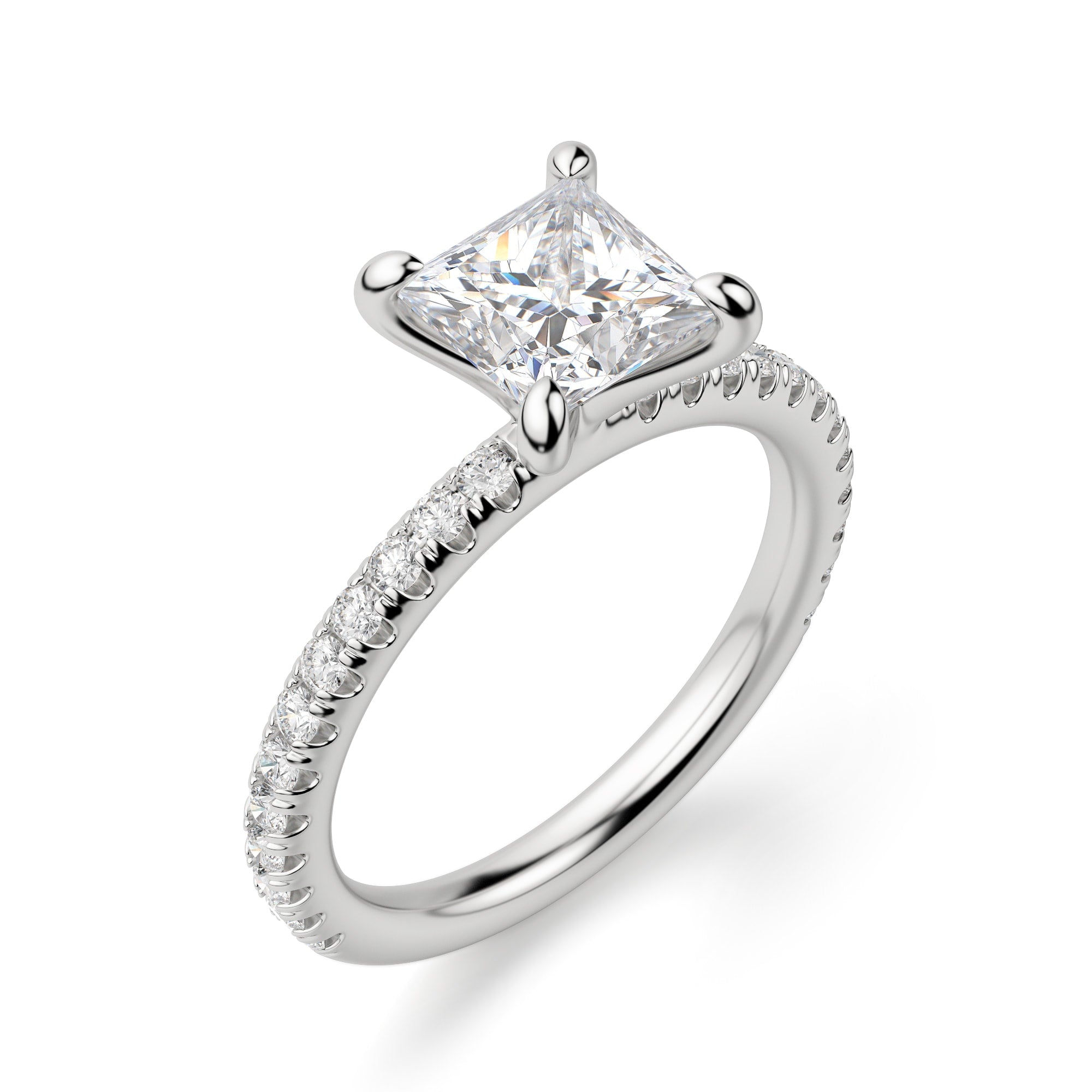 Pave Set Moissanite Princess Cut Engagement Ring