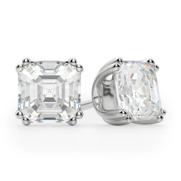 Asscher Cut Prong Set Stud Earrings