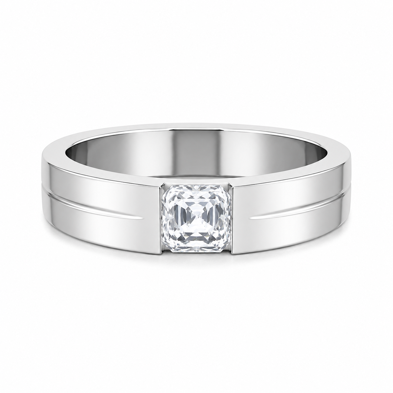 Asscher Cut Lab Grown Diamond Bar Set Wedding Band