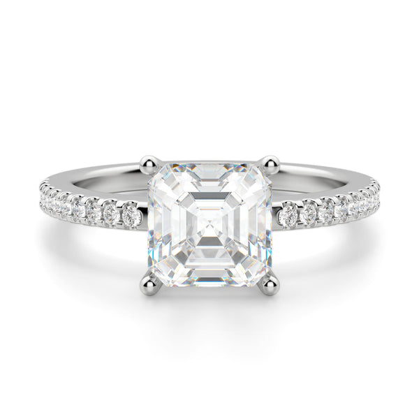 Asscher Cut Basket Set Moissanite Pave Set Engagement Ring