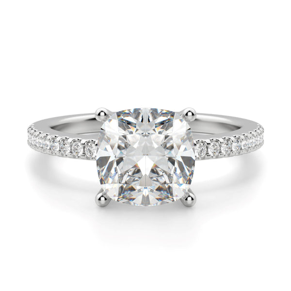Cushion Cut Moissanite Pave Set Engagement Ring