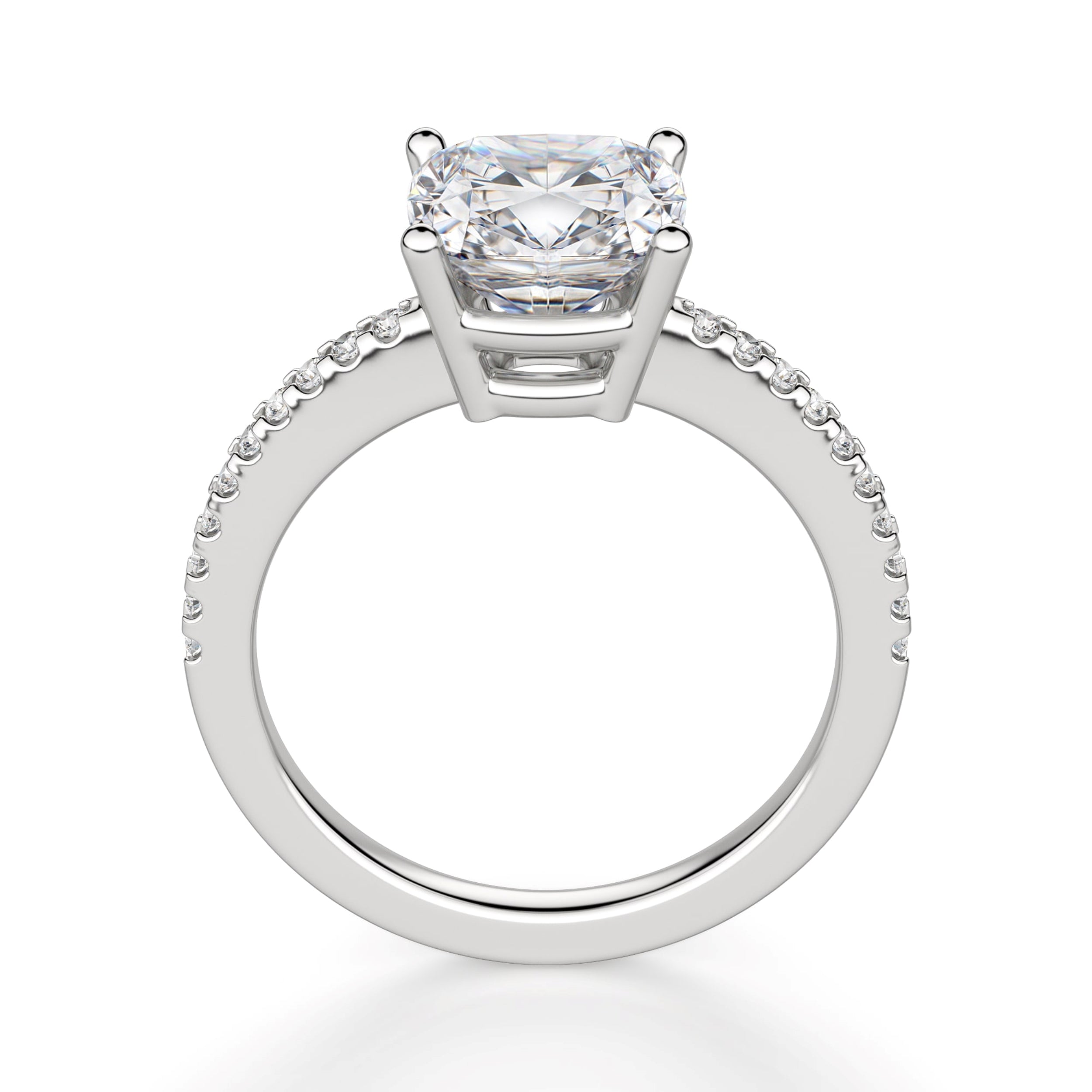 Cushion Cut Moissanite Pave Set Engagement Ring