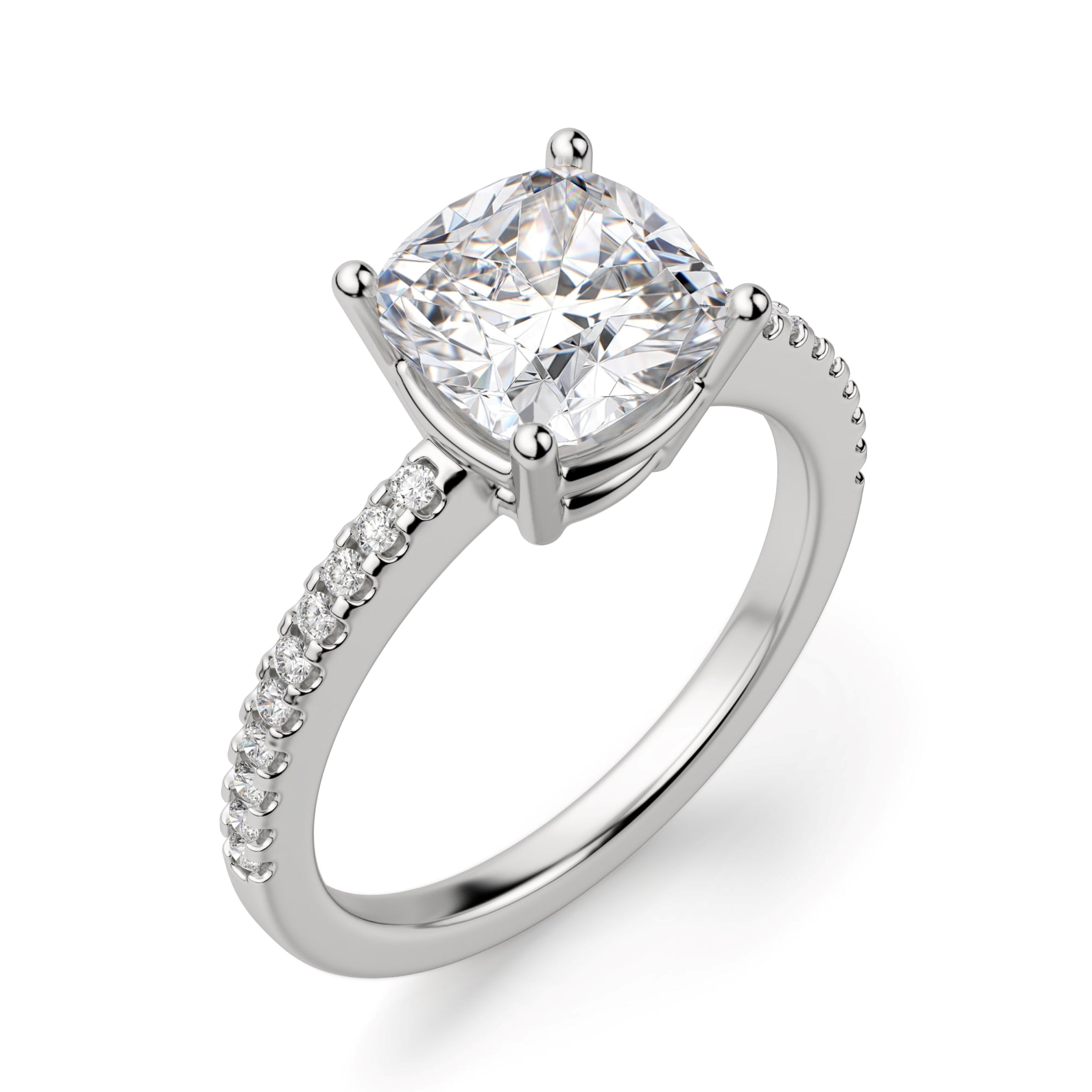 Cushion Cut Moissanite Pave Set Engagement Ring