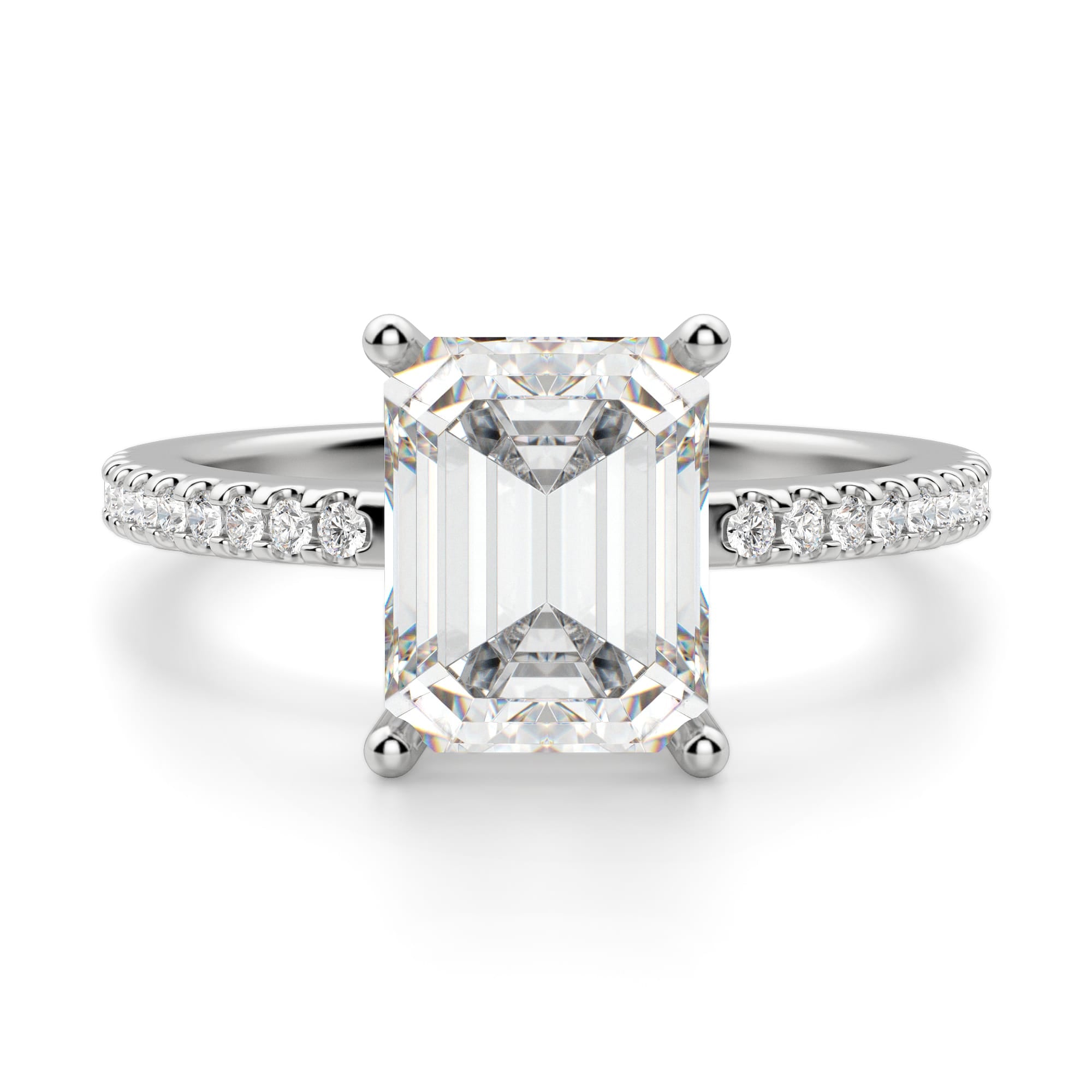 Emerald Cut Pave Set Moissanite Engagement Ring