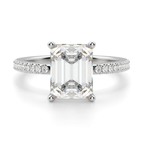 Emerald Cut Pave Set Moissanite Engagement Ring