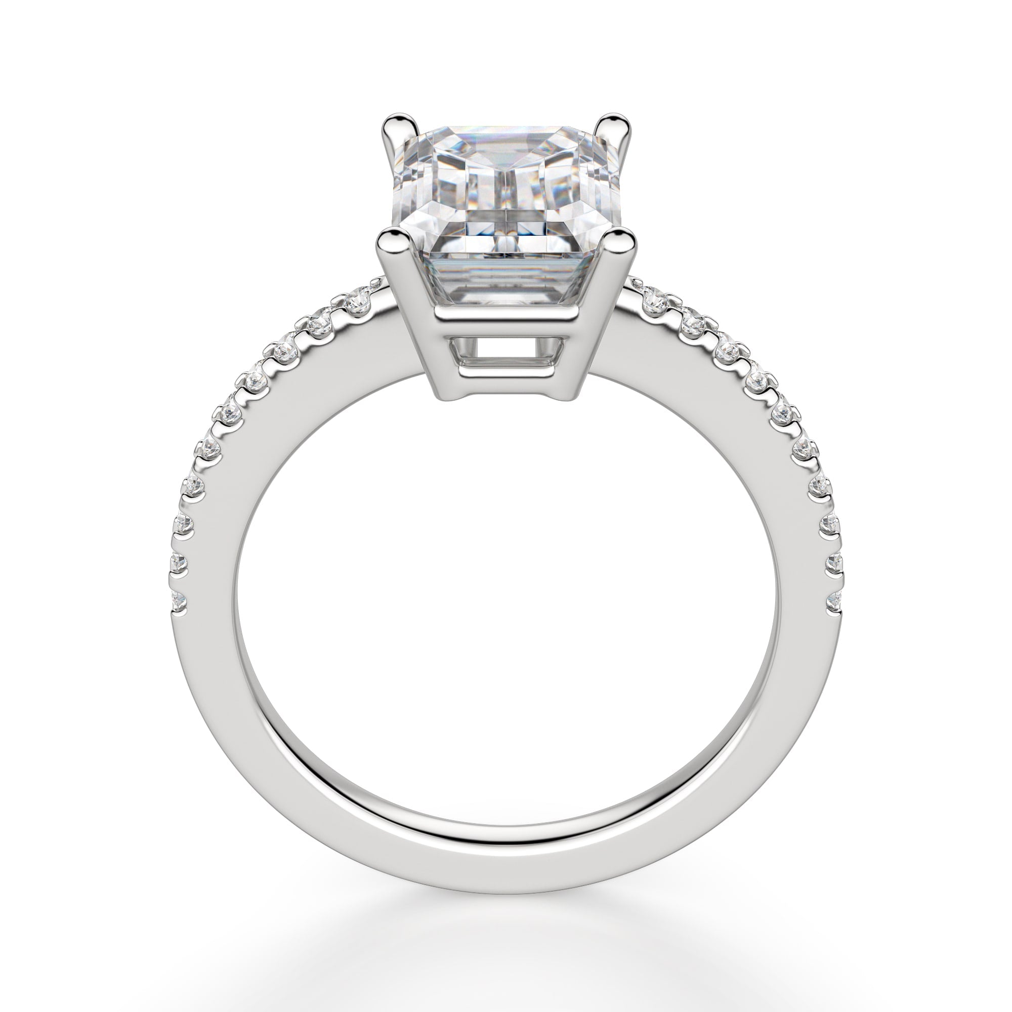 Emerald Cut Pave Set Moissanite Engagement Ring