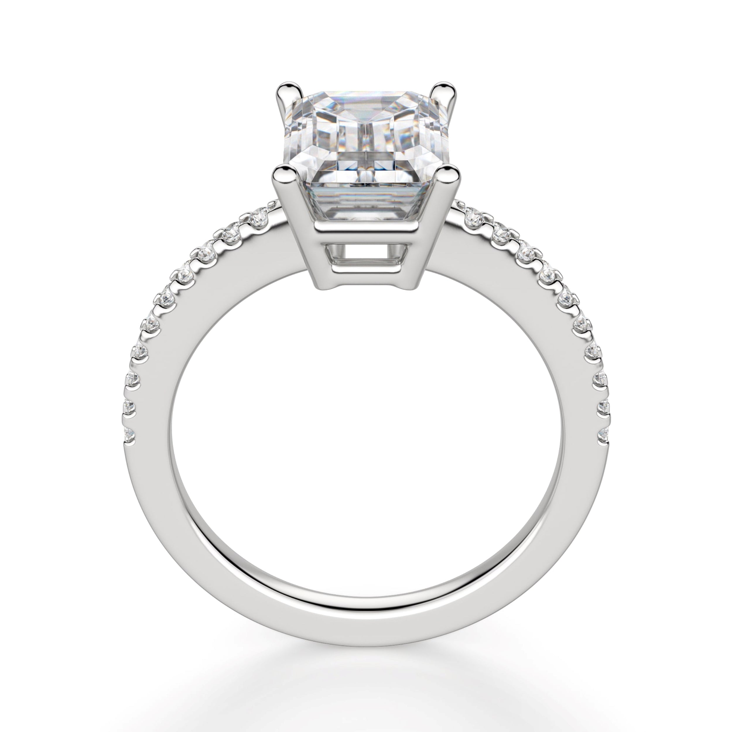 Emerald Cut Pave Set Moissanite Engagement Ring