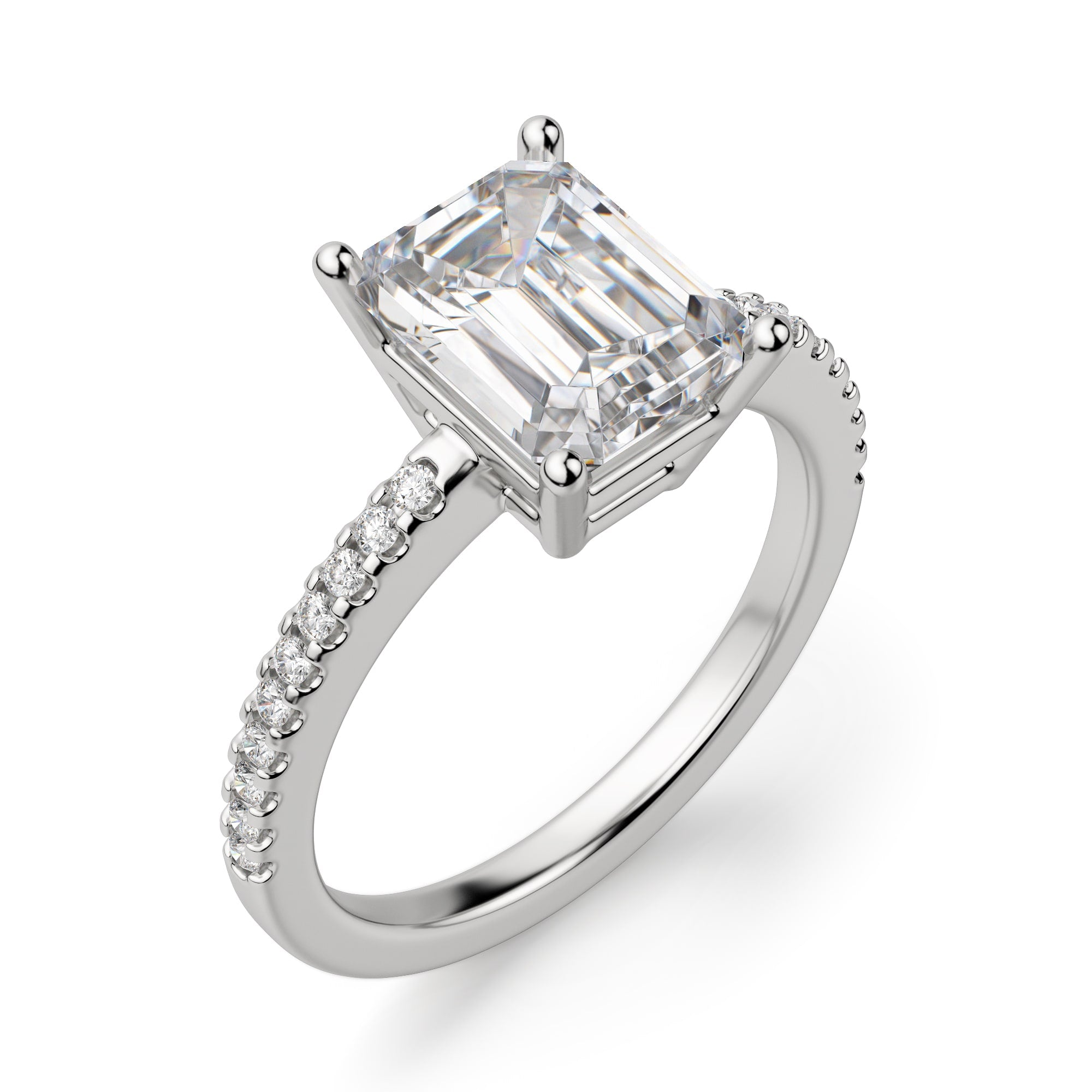 Emerald Cut Pave Set Moissanite Engagement Ring