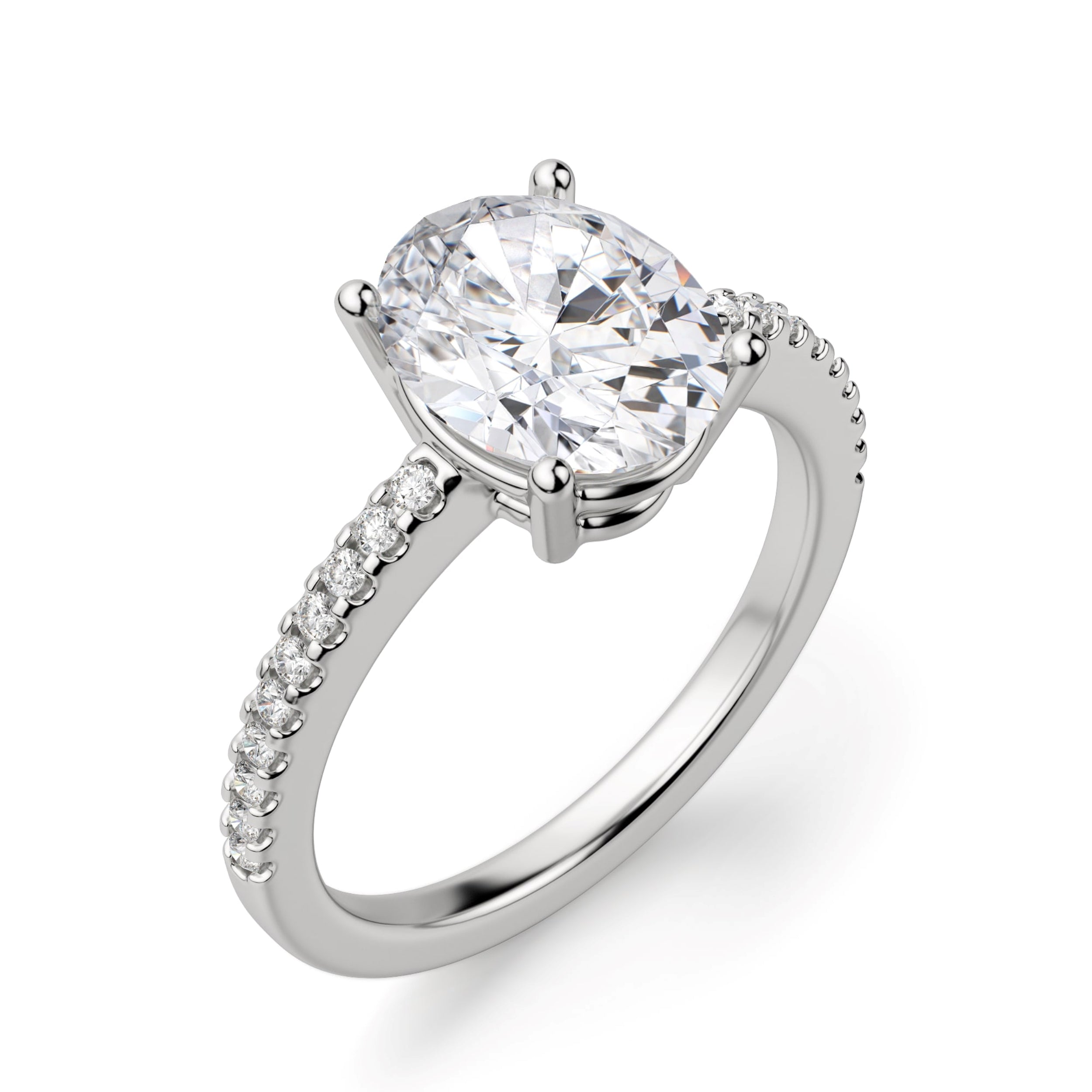 Oval Cut Moissanite Pave Set Engagement Ring