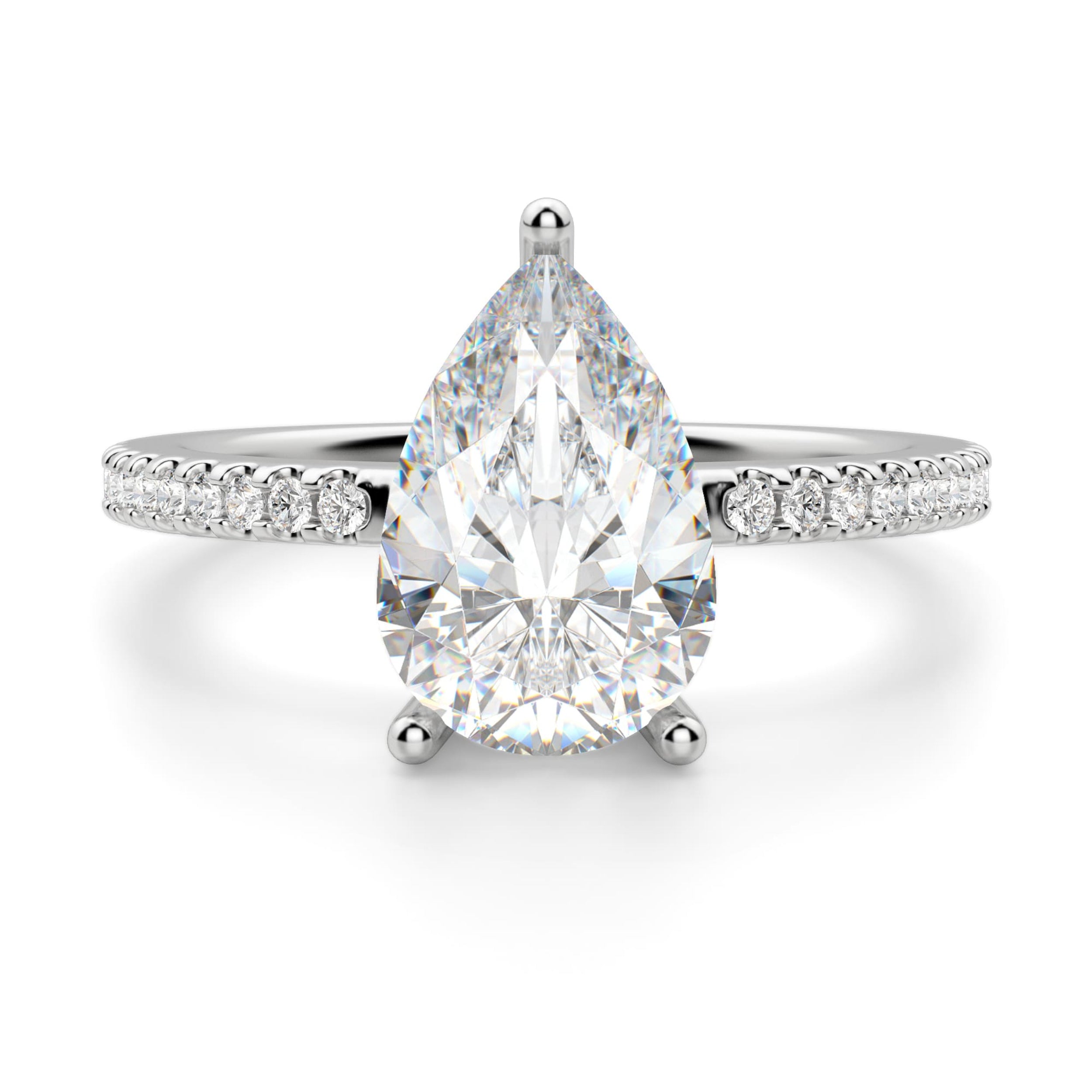 Basket Set Pear Cut Pave Set Moissanite Engagement Ring