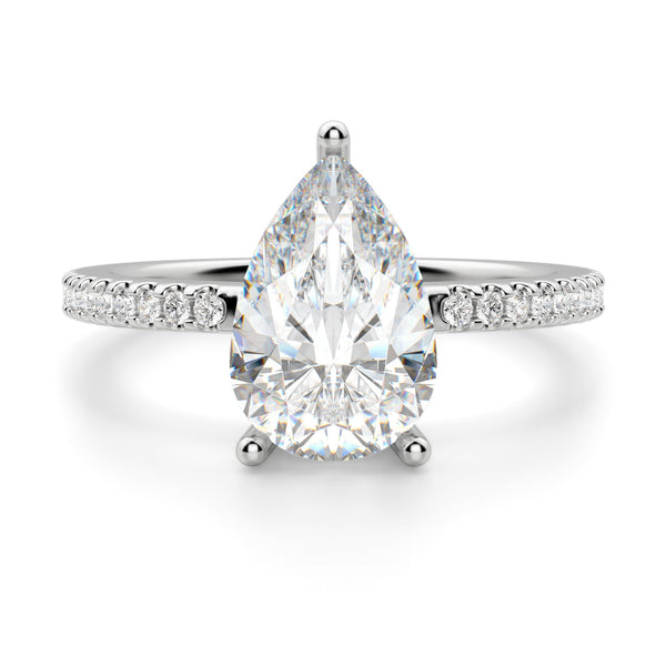 Pave Set Pear Cut Moissanite Engagement Ring