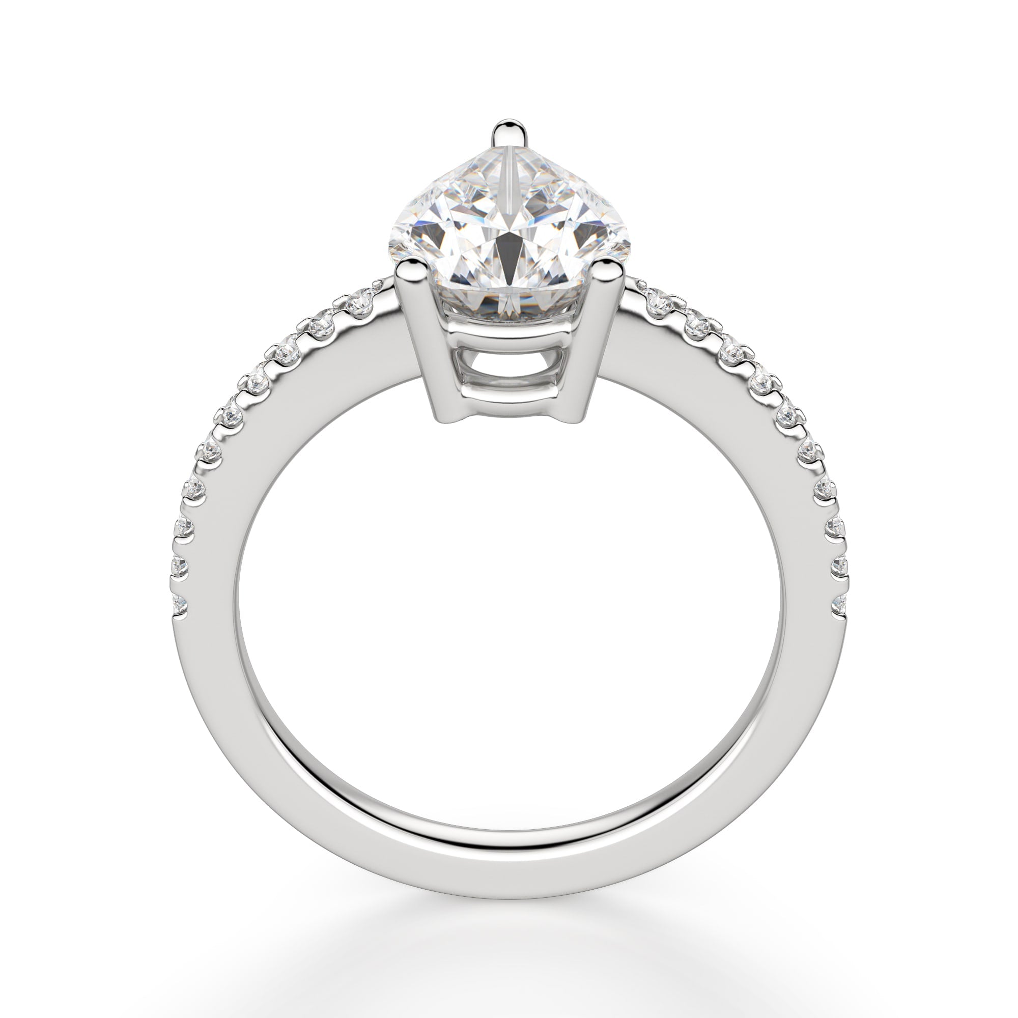 Pave Set Pear Cut Moissanite Engagement Ring