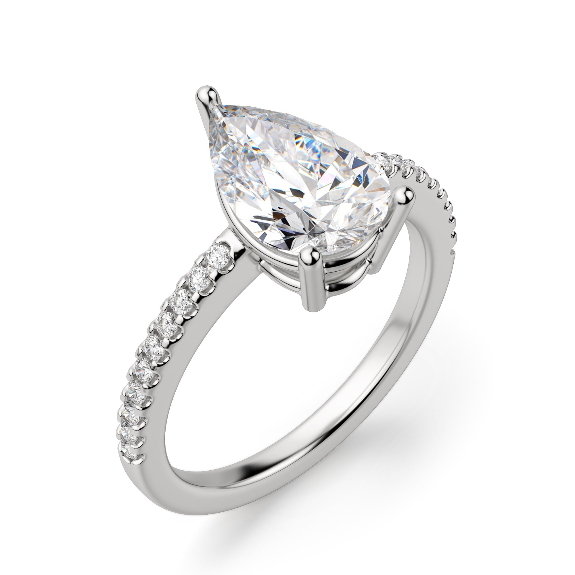 Pave Set Pear Cut Moissanite Engagement Ring