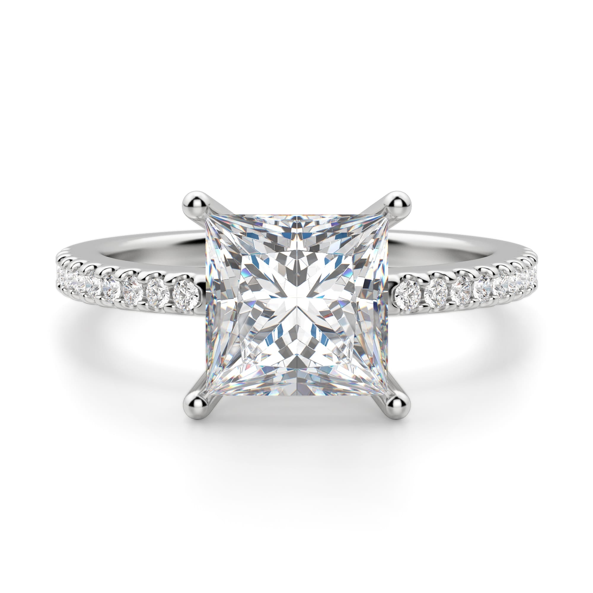 Basket Set Princess Cut Pave Set Moissanite Ring