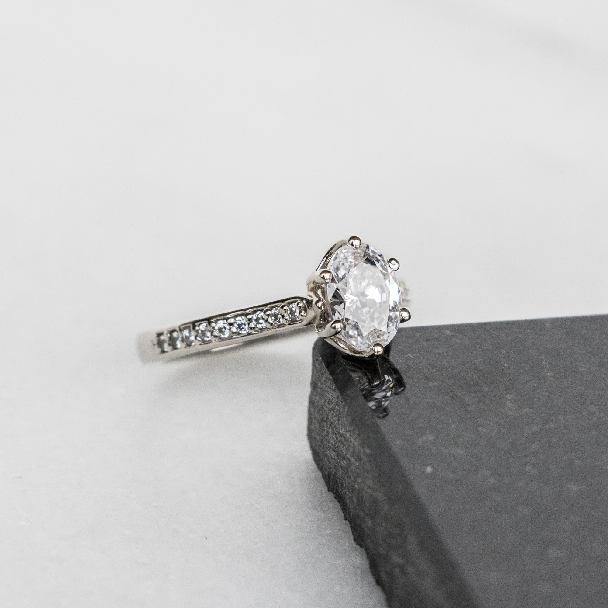 Oval Cut Pave Set Moissanite Engagement Ring