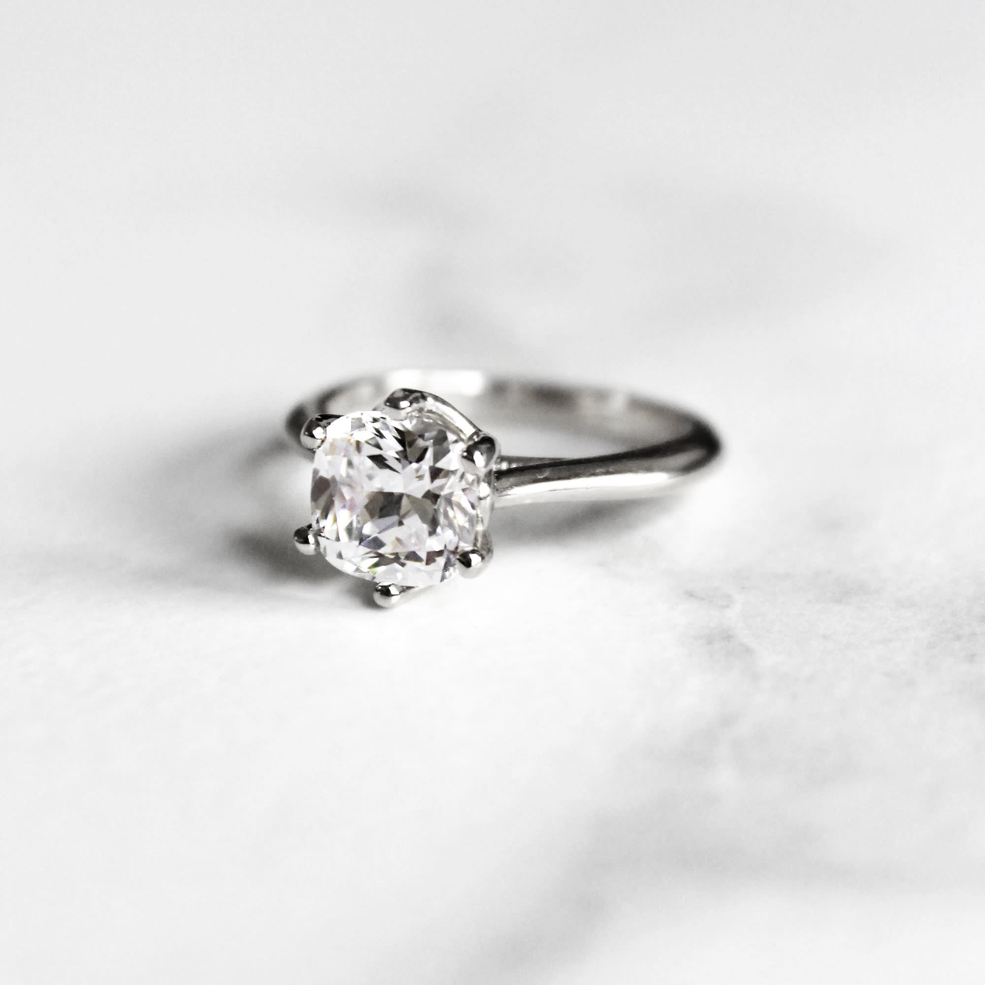 Six Prong Set Cushion Cut Solitaire Ring