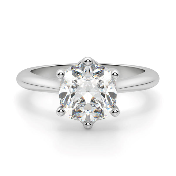 Cushion Cut Six Prong Set Solitaire Ring