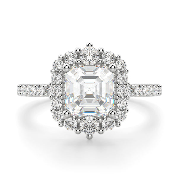Moissanite Diamond Asscher Cut Halo Engagement Rings