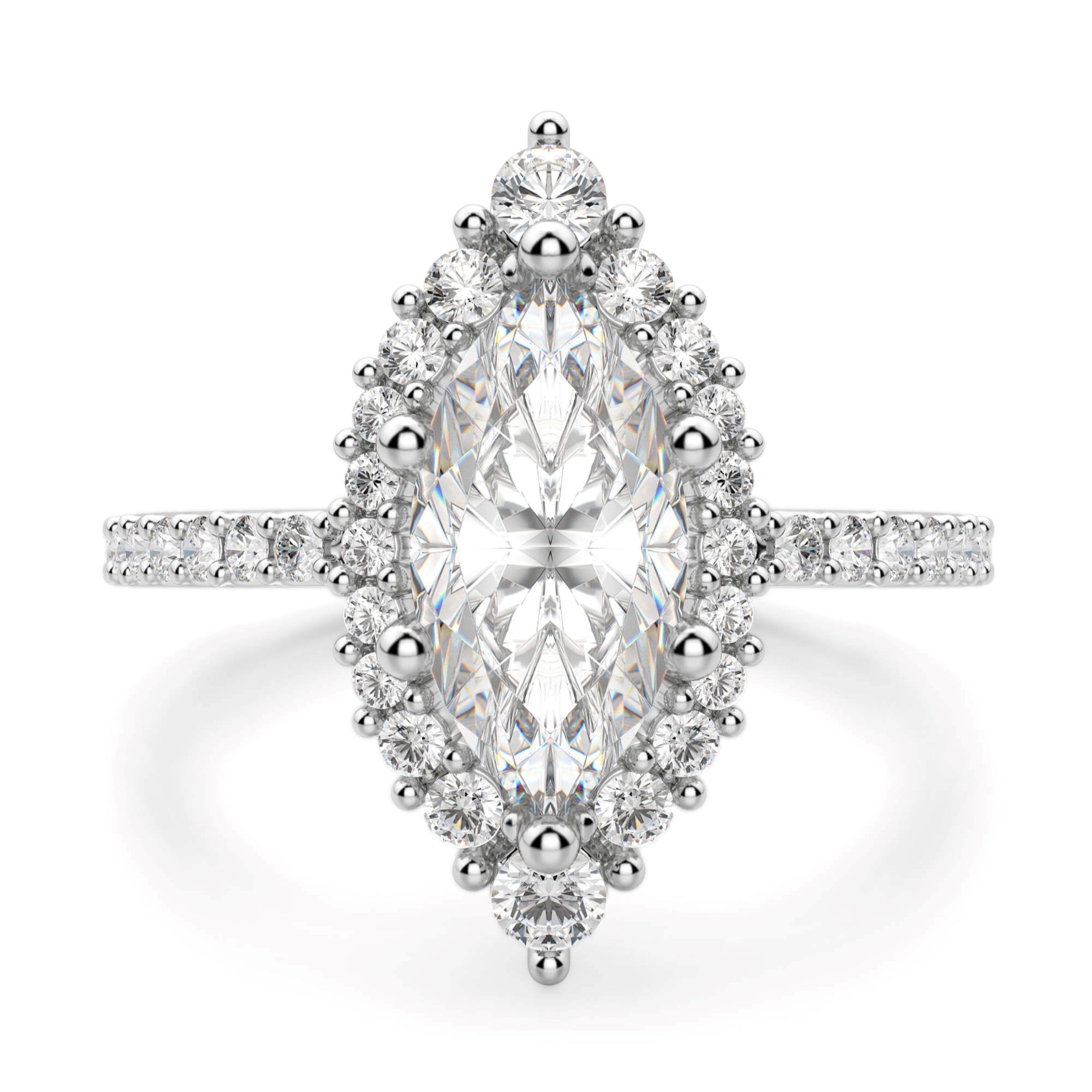 Moissanite Marquise Cut Halo Engagement Ring