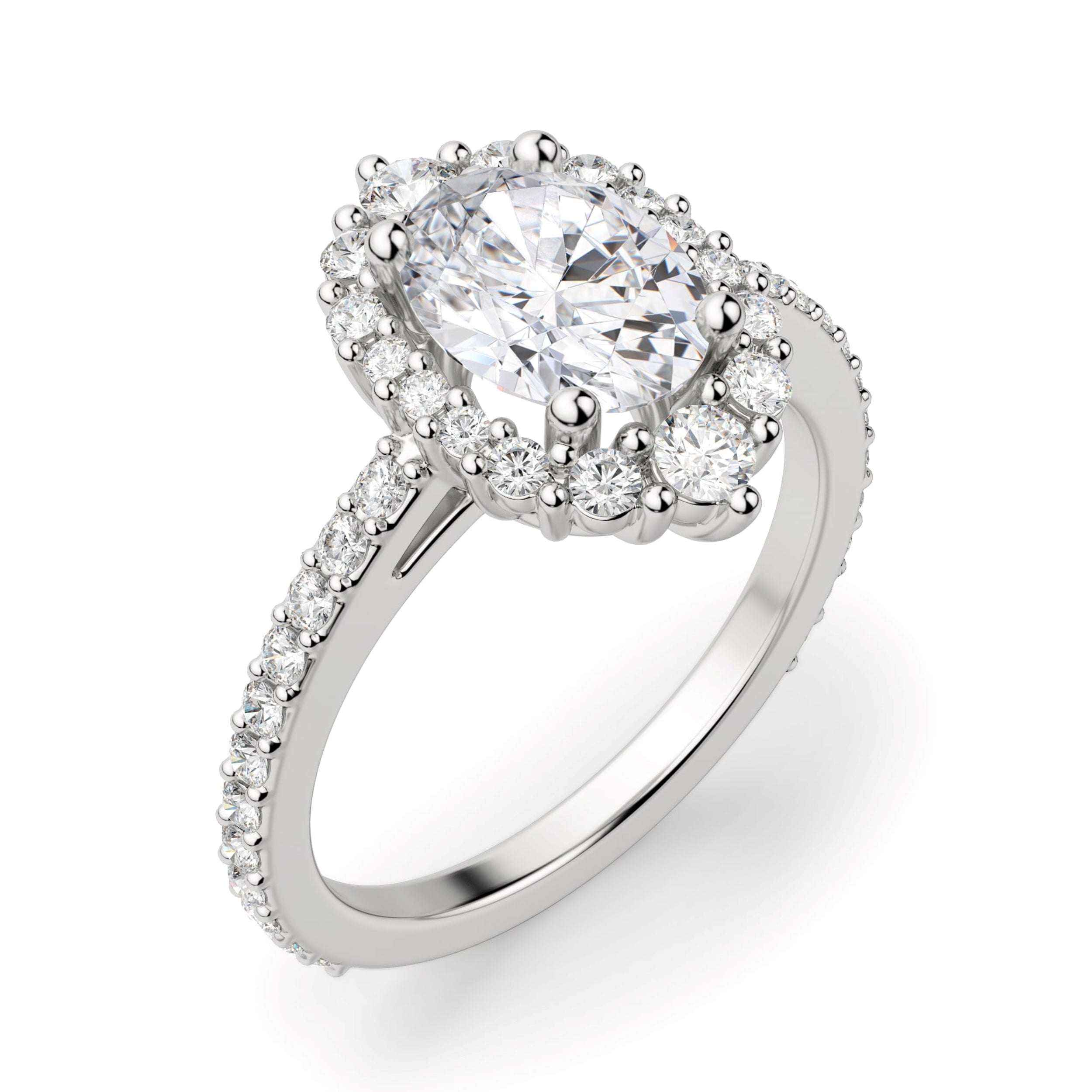 Oval Cut Halo Moissanite Engagement Ring