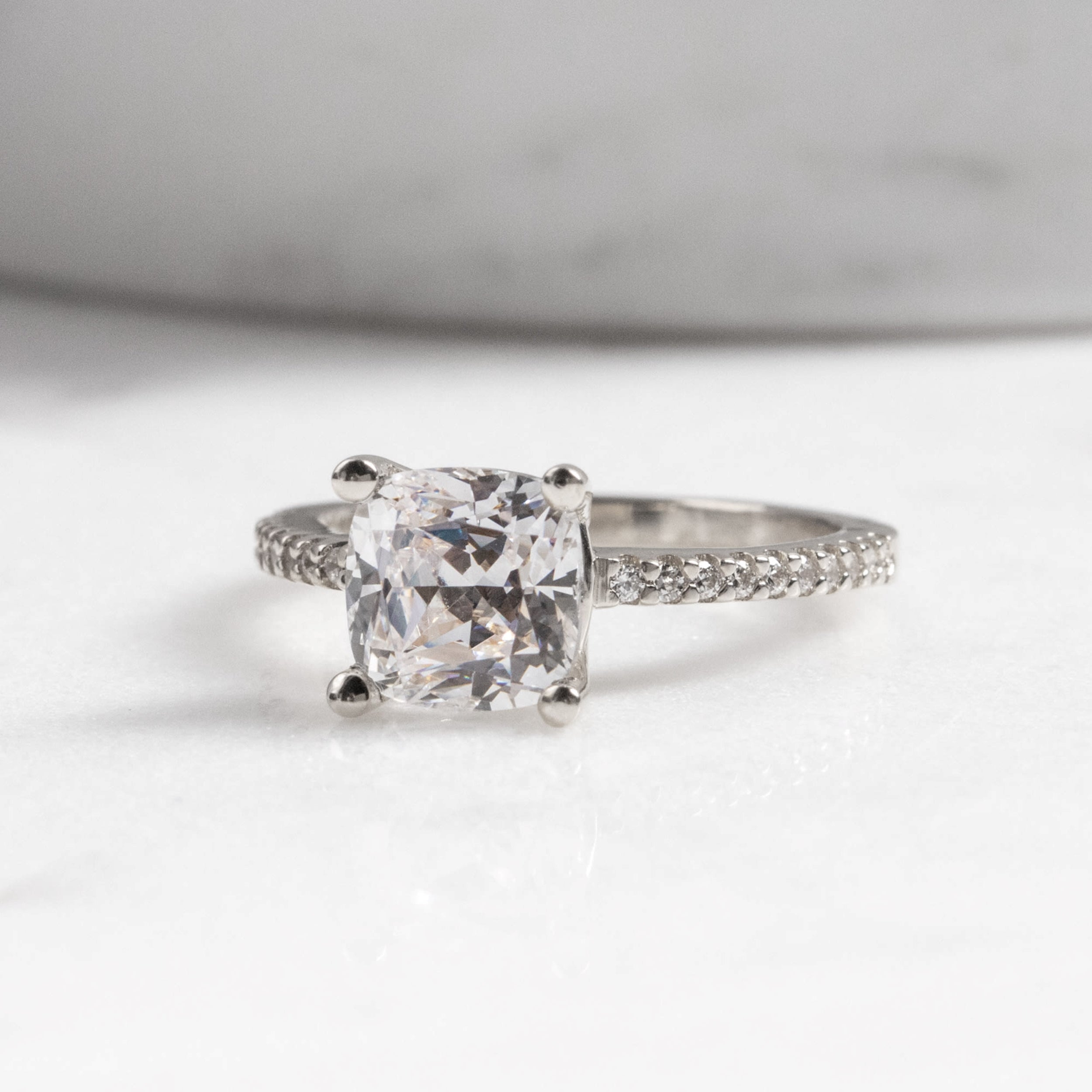 Basket Set Cushion Cut Pave Set Engagement Ring