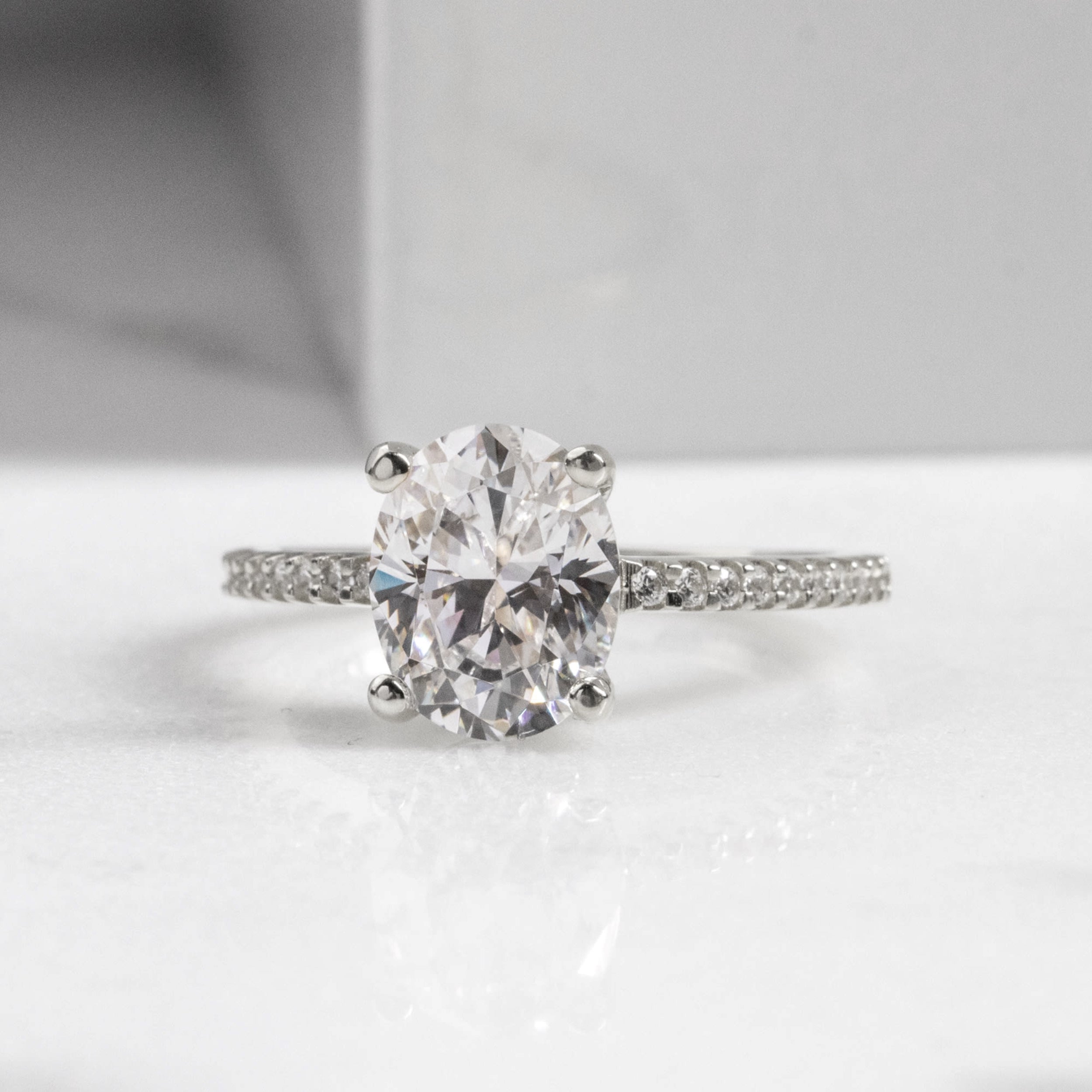 Oval Cut Moissanite Pave Set Engagement Ring